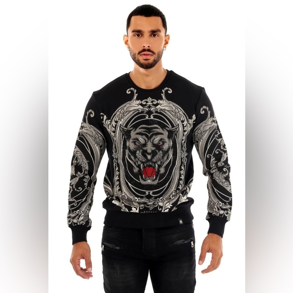 GEORGE V PARIS Men's White and Black Panther Sweater VINTAGE - Picture 2 of 12